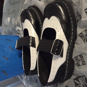 T.U.K Black and White Dress Shoes with Vintage Mary Jane Style